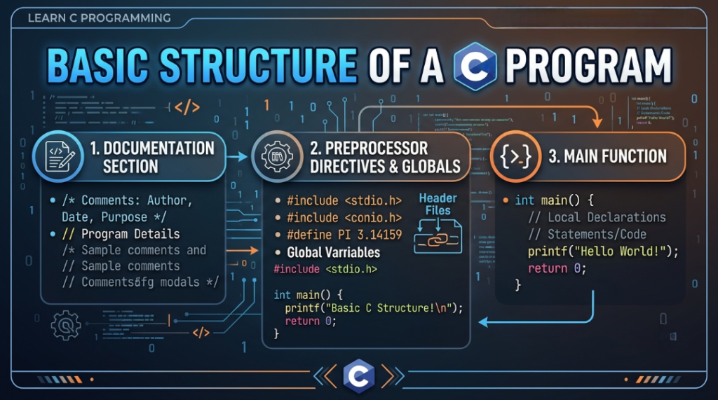 BASIC STRUCTURE OF C PROGRAMMING LANGUAGE