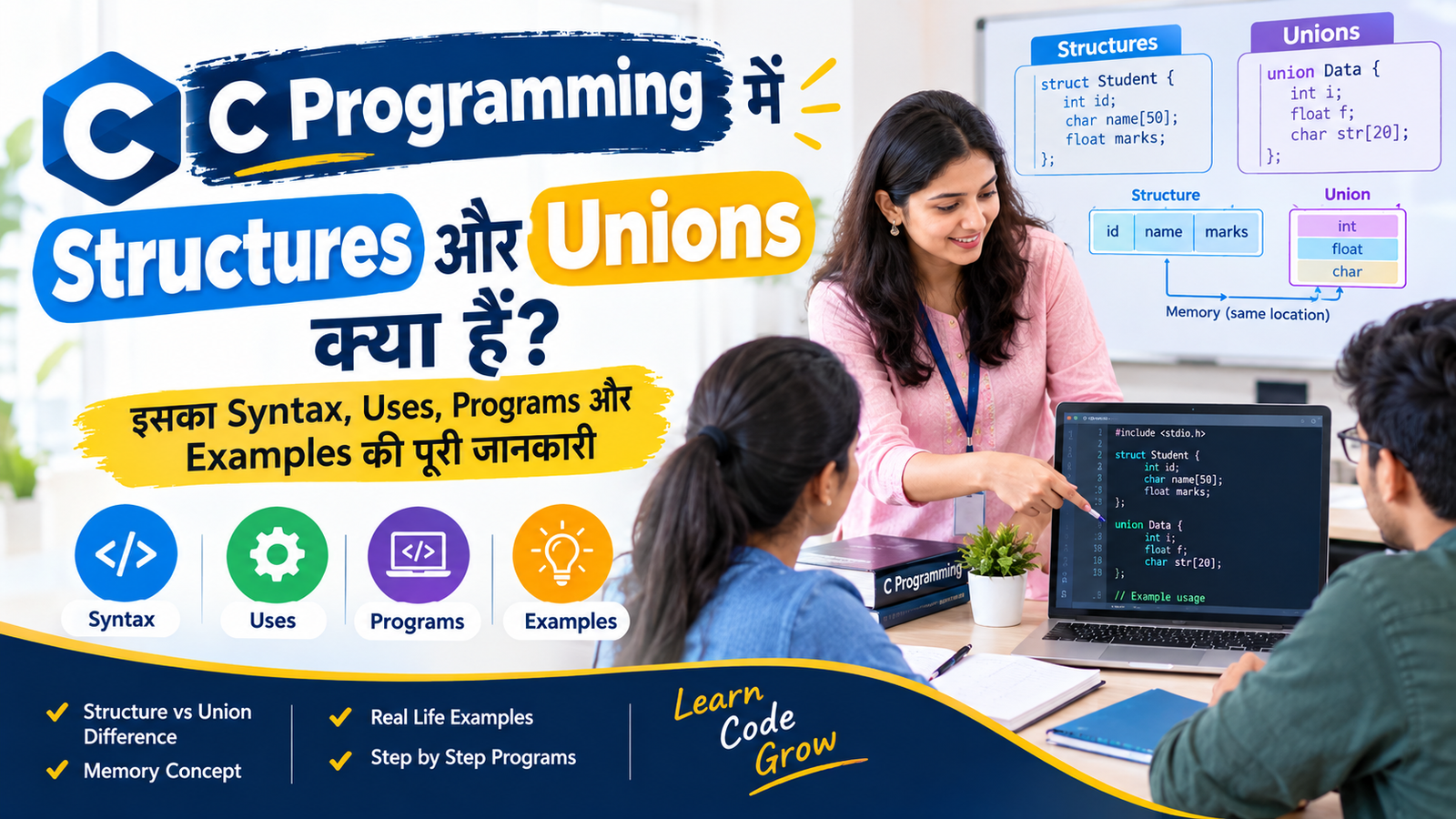 Structures and Unions in C
C Programming Structures and Unions
Structure in C Programming
Union in C Programming
Structures in C with Examples
Unions in C with Examples
Structure and Union Programs in C